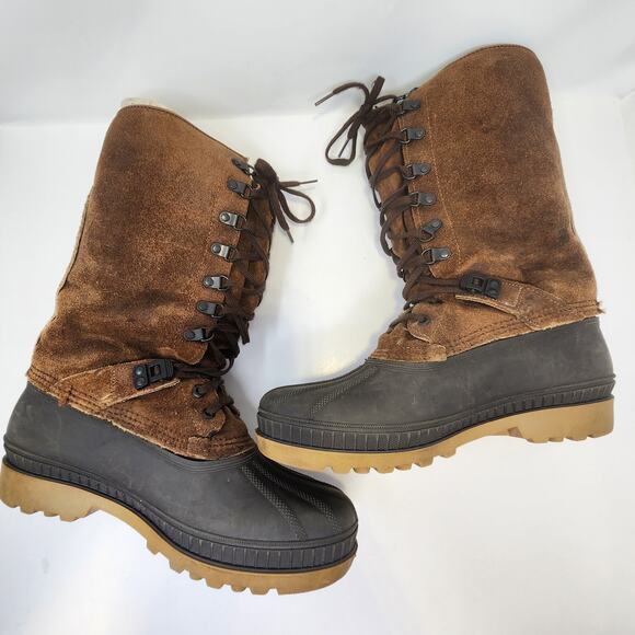 Sorel Cabelas Brown Suede Rubber Winter Snow Duck Boots Men Size 10 Insulated - Picture 8 of 11